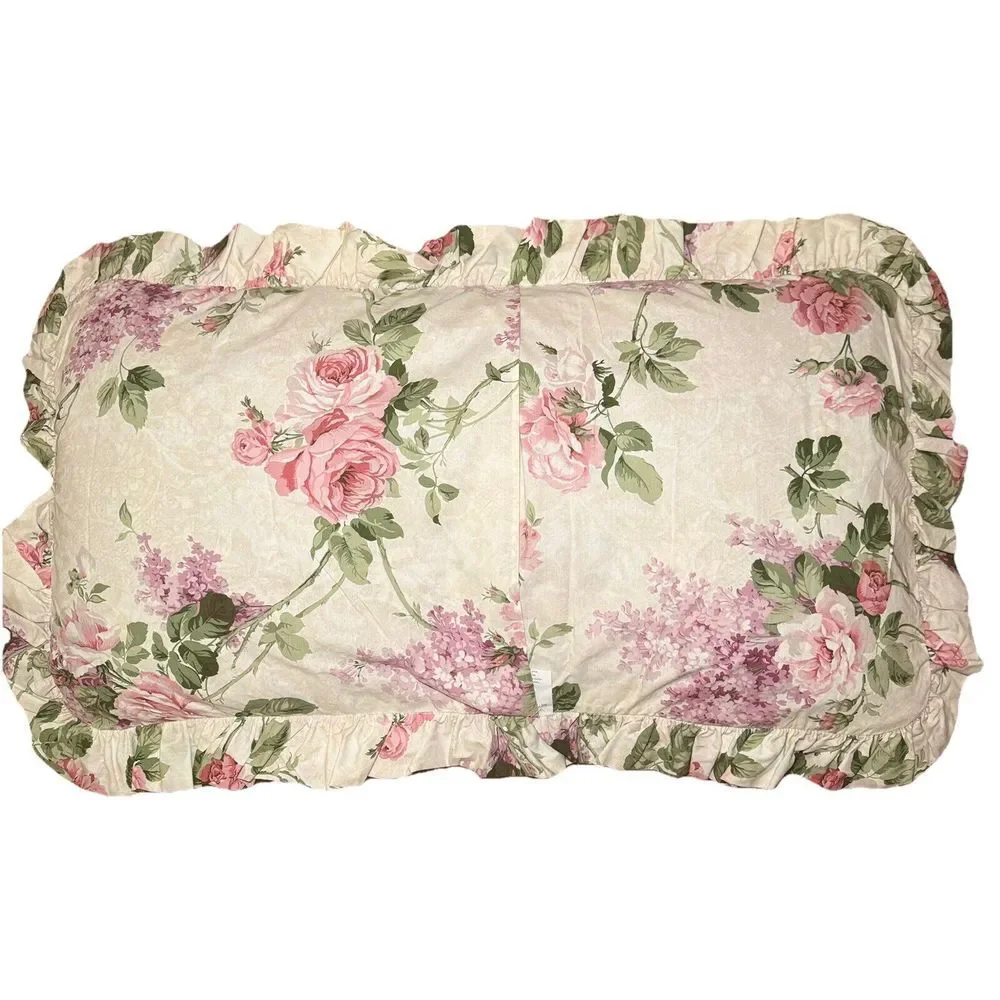 VTG Sanderson‎ By Martex Rose & Lilac Ruffled Set Of 2 KING Pillow Shams NOS